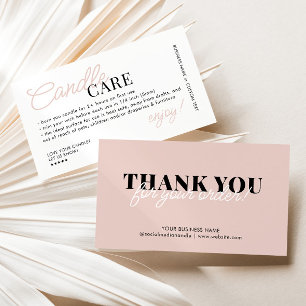 Candle Care Instruction Safety Thank You Order Business Card