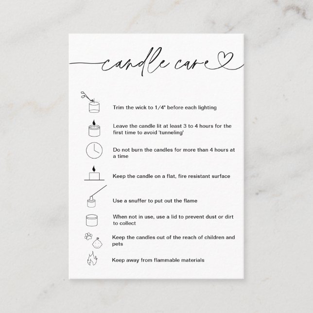 Candle Care Instructions Add Your Logo Minimalist Business Card (Front)