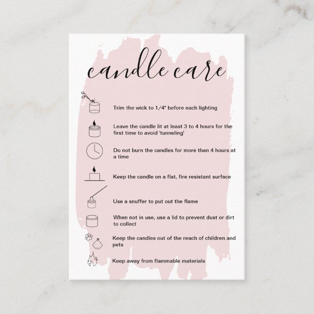 Candle Care Instructions Card Add Your Logo Blush  (Front)
