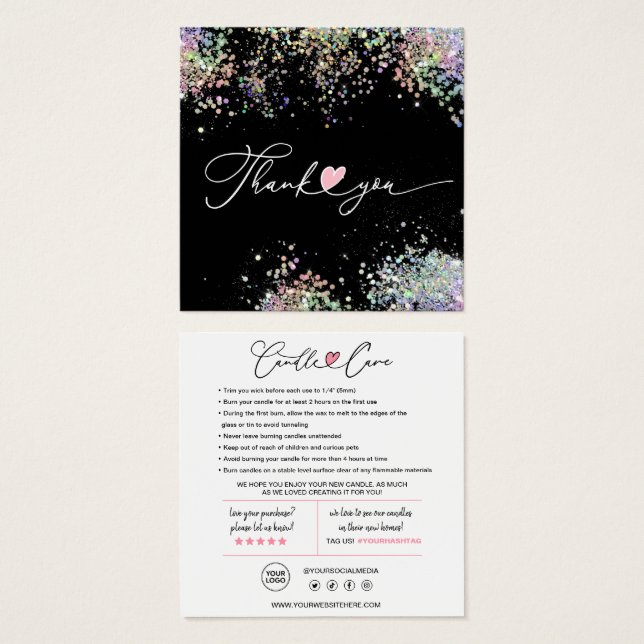 Candle Care Instructions & Customer Thank You Card (Front & Back)