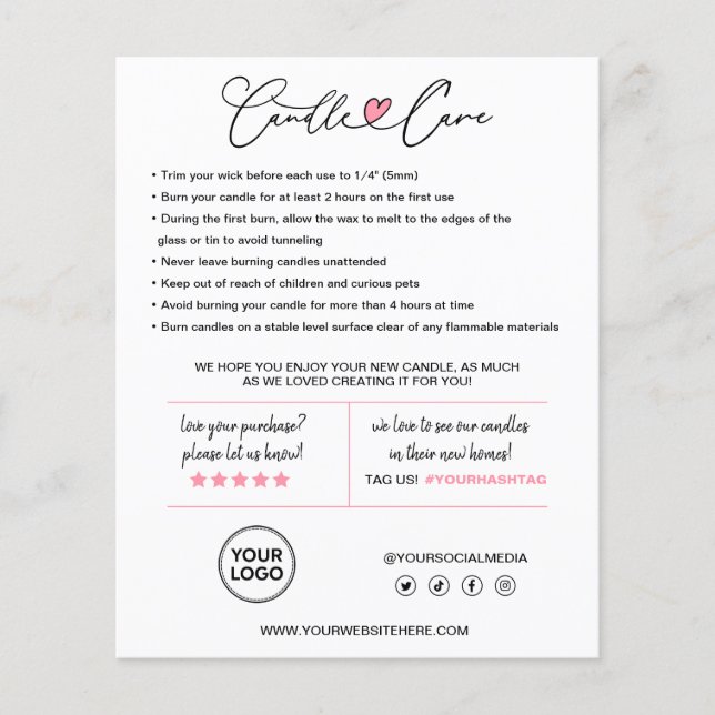 Candle Care Instructions Customer Thank You Insert Flyer (Front)