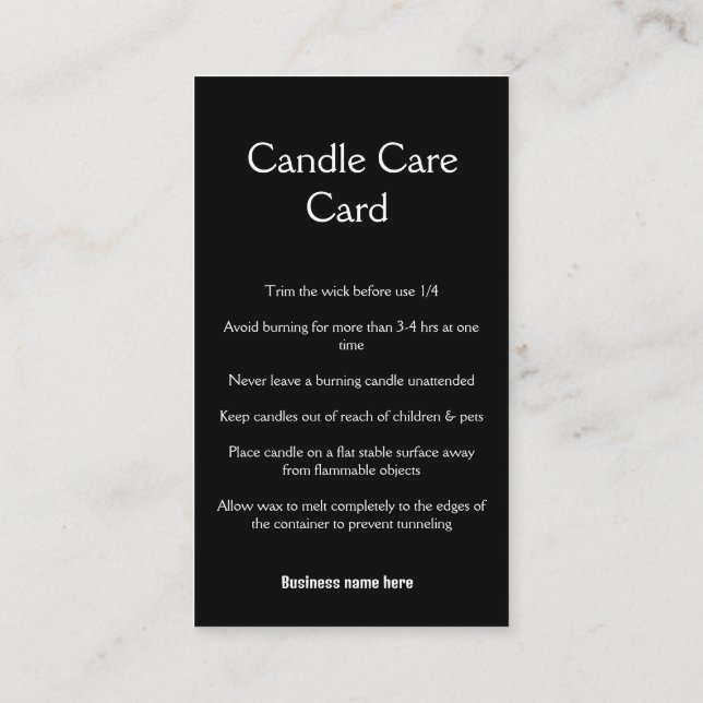 Candle care instructions wax melt add q r code bus enclosure card (Back)