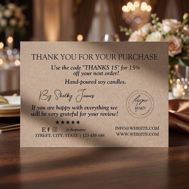 Candle Care Kraft Paper | Custom Logo Thank You  Business Card (#kraftpapercard #supporting #businessminimalistorder #thankyoucardcandle #carecandle)