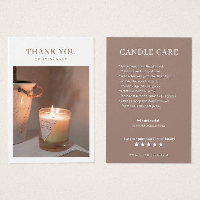 Candle Care Photo Thank You Card (Front & Back)