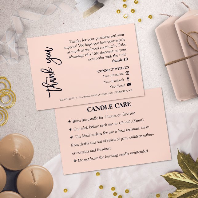 Candle Care Pink Chic Script Thank You Card (Creator Uploaded)