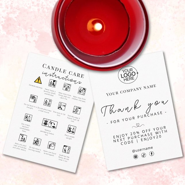 Candle Care Safety Instructions Icons Add Logo  Business Card (Candle Care Safety Instructions Icons Logo Insert)