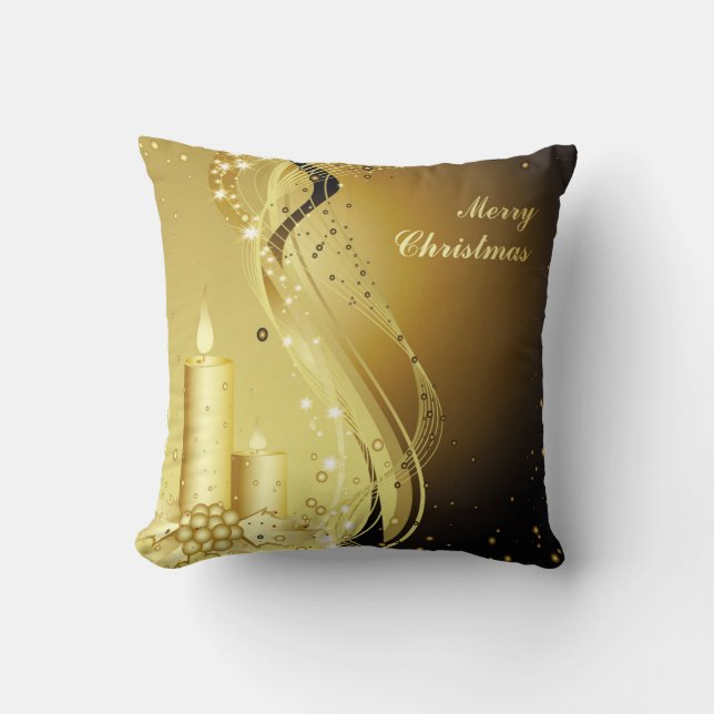 Candle Christmas Holly on Sparkling Background Cushion (Front)