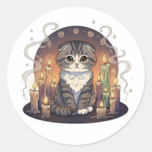 Candle Circle Fold – Scottish Fold Cat Halloween Classic Round Sticker