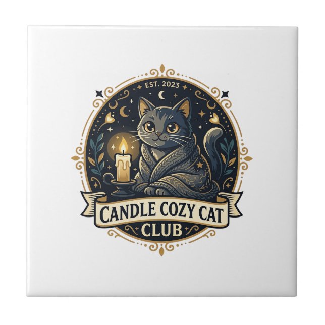 Candle Cosy Cat Cat Dad Gift Idea - Candle Cosy Ca Ceramic Tile (Front)