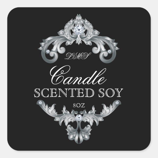 Candle Elegant Silver Black Product Label (Front)