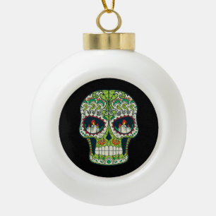 Candle Eyes Tattoo Mexican Sugar Skull Ceramic Ball Christmas Ornament