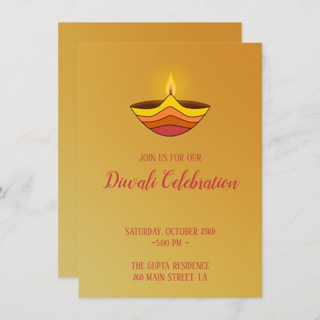 Candle Flame on Yellow Background Invitation (Front/Back)