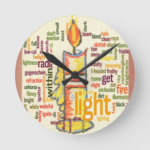 Candle Flame Word Cloud Art Print Round Clock