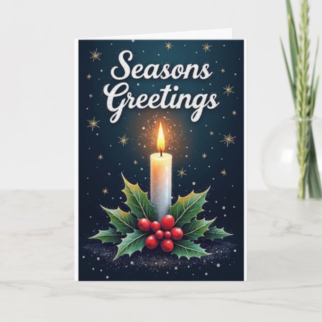 Candle & Holly – Season’s Greetings Card (Front)