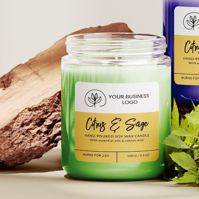 Candle label in yellow with your logo (Creator Uploaded)