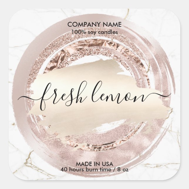 Candle label modern blush pink gold marble (Front)
