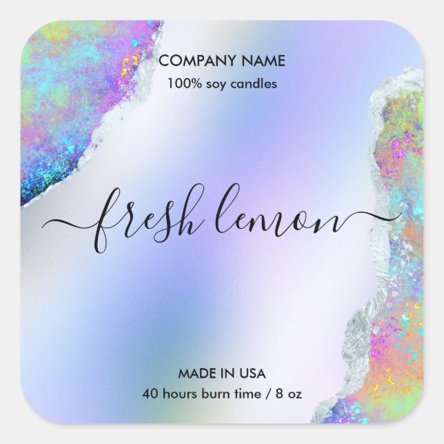 Candle label modern minimal iridescent opal (Front)