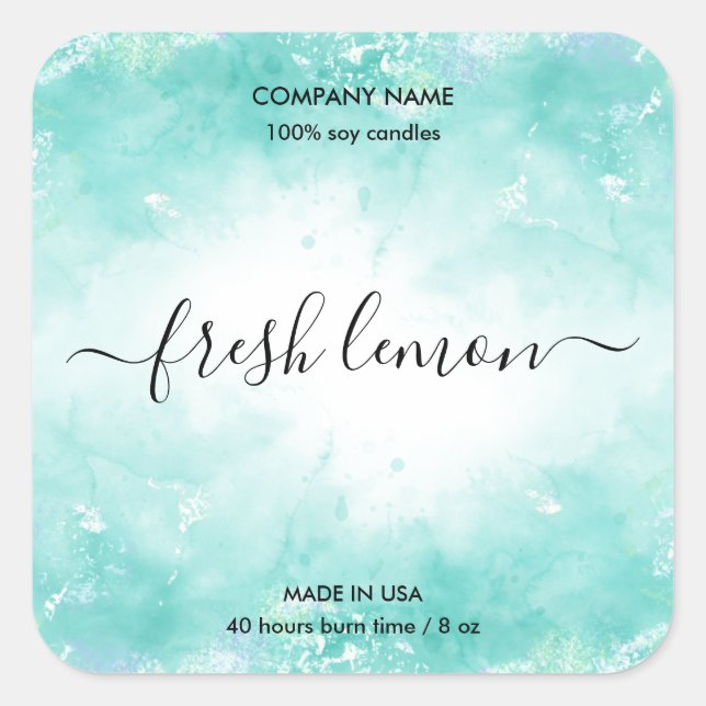 Candle label product aqua blue jar label (Front)