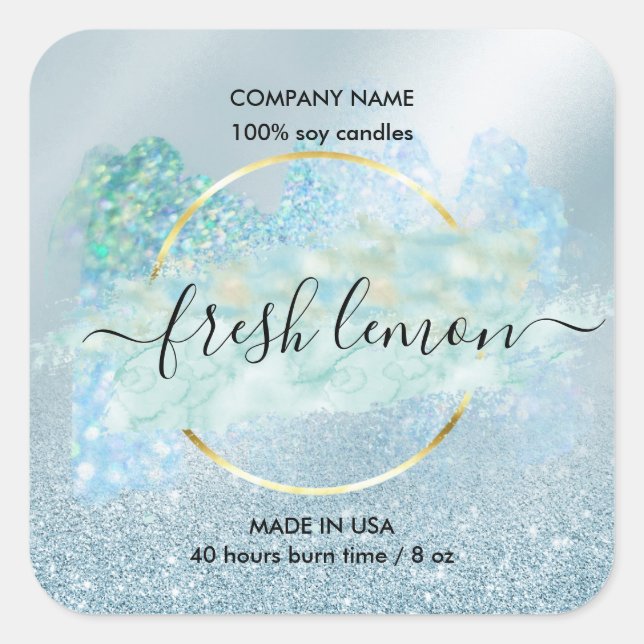 Candle label product label blue watercolor (Front)