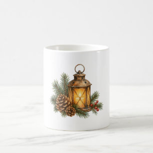 Candle Lantern and Pine Branches Coffee Mug