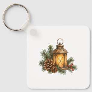 Candle Lantern and Pine Branches Key Ring
