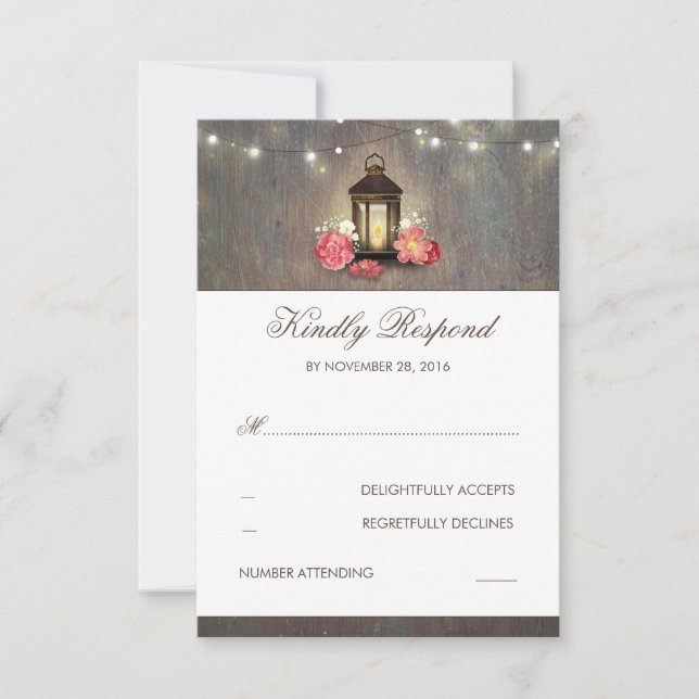 Candle Lantern Vintage and Rustic Wedding RSVP Card (Front)