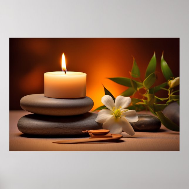 Candle Light Flowers Tranquil Peaceful  Poster (Front)