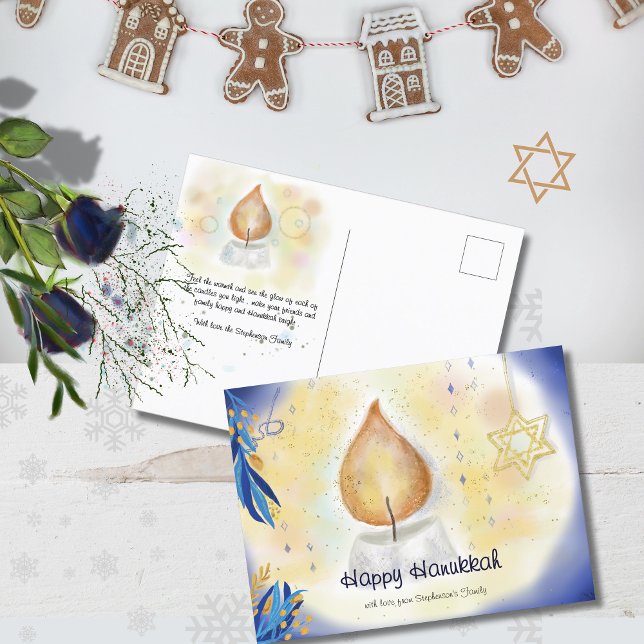 Candle Light Happy Hanukkah watercolor Holiday Postcard (Candle Light Happy Hanukkah watercolor Holiday Postcard)