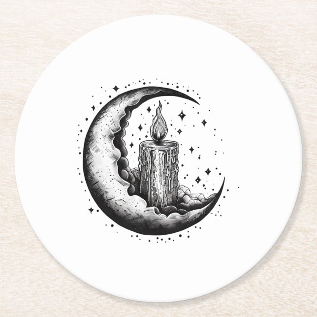 Candle Lit Moon Round Paper Coaster (Front)