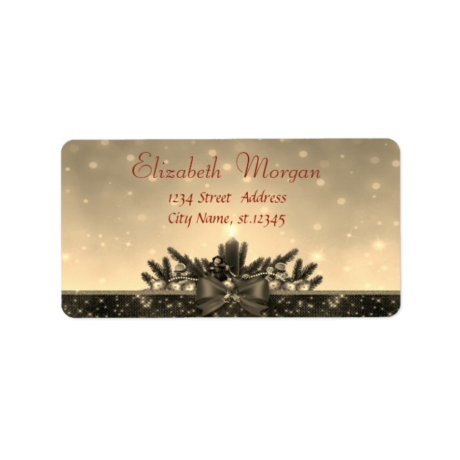 Candle,Pine Tree, Bow Holiday Label (Front)