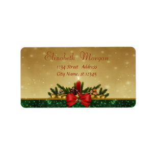 Candle,Pine Tree,Red Bow Holiday Label