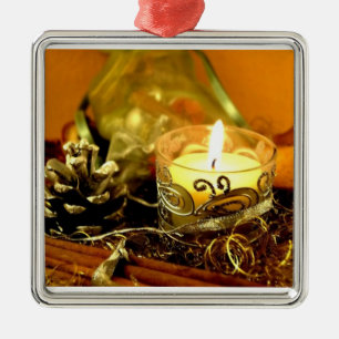Candle & Pinecone Metal Ornament