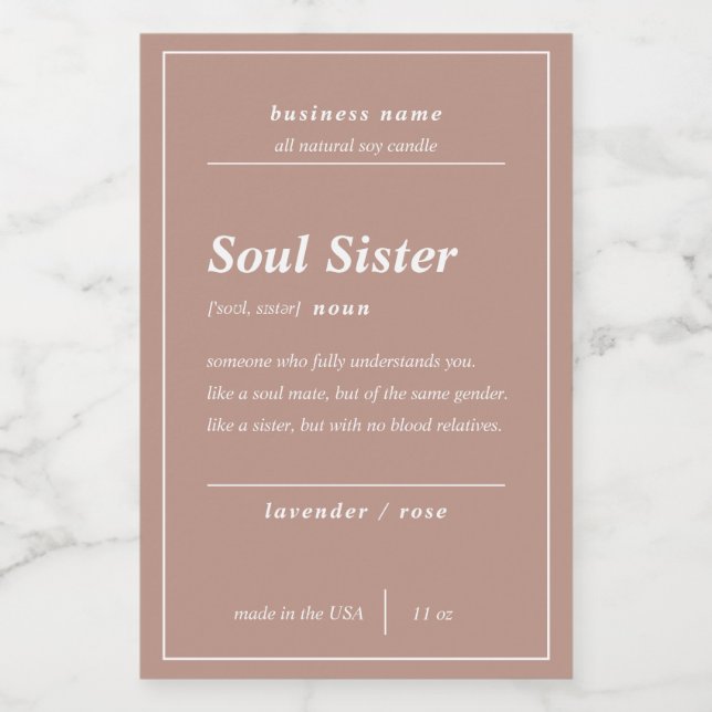 Candle Product Soul Sister Personalised Label  (Single Label)