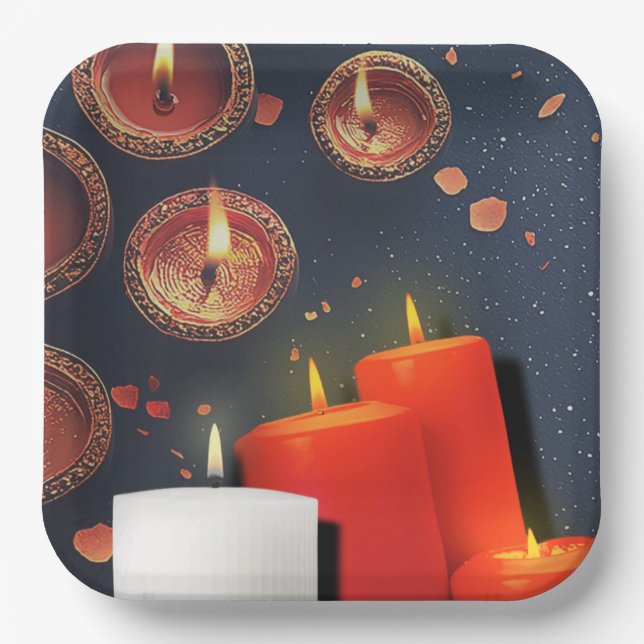 Candle Red Christmas  Paper Plate (Front)