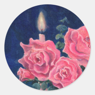 CANDLE & ROSES by SHARON SHARPE Classic Round Sticker
