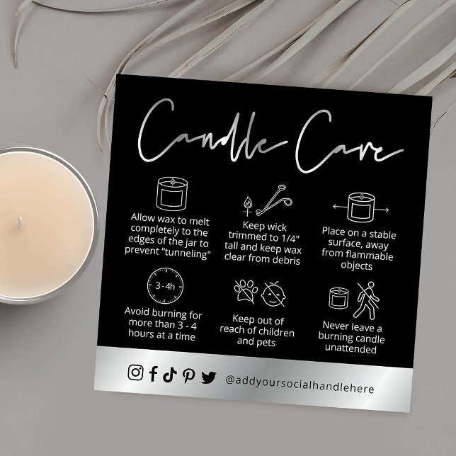 Candle Safety Guide Black & Silver Script Logo Square Business Card (Creator Uploaded)