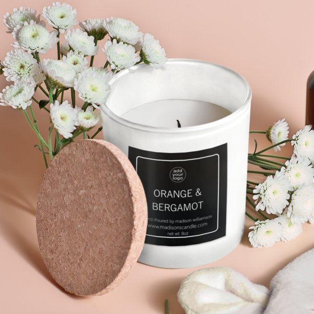 Candle | Simple Minimalist Black & White Add Logo Square Sticker (Creator Uploaded)