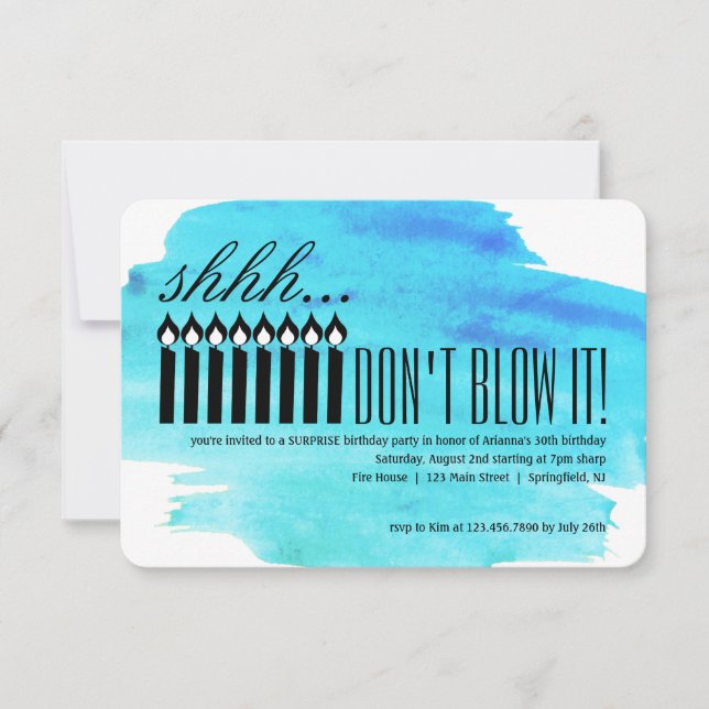 Candle Surprise Shhh... DON'T BLOW IT! Birthday Invitation (Front)