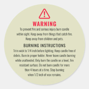 Candle Warning and Burning Instructions Label