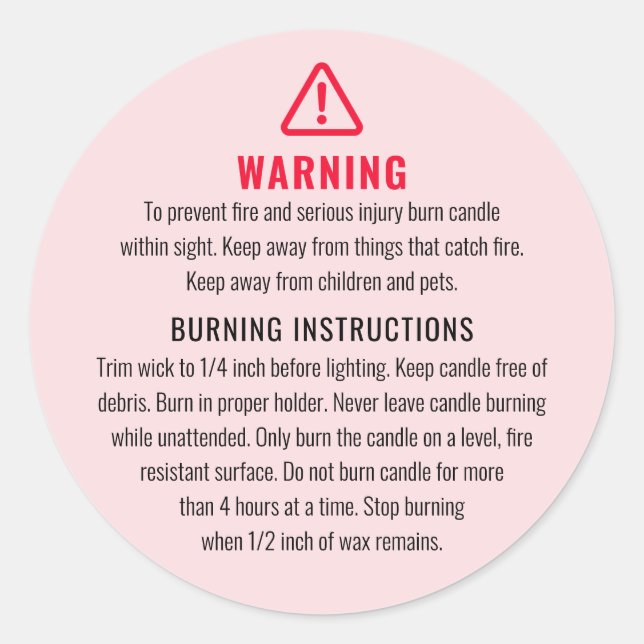 Candle Warning and Burning Instructions Label (Front)