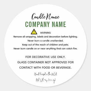 Candle Warning Instruction Classic Round Sticker