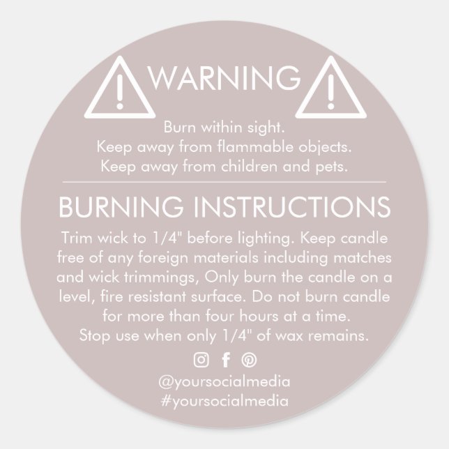 Candle Warning Label – Modern Safety Design  (Front)