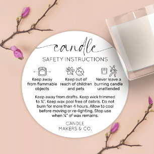 Candle Warning Label Modern Script Black White