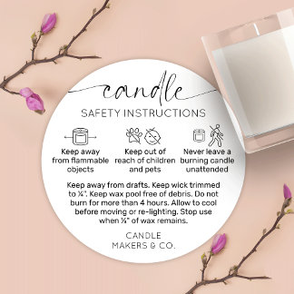 Candle Warning Label Modern Script Black White