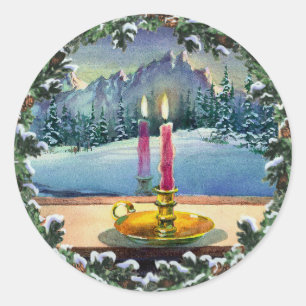 CANDLE & WREATH by SHARON SHARPE Classic Round Sticker