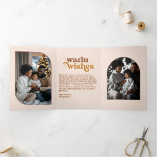 Candlelight Amber Cosy Vibes Retro Christmas Photo Tri-Fold Holiday Card
