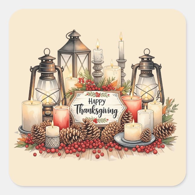 Candlelight Gratitude – Thanksgiving Blessing  Square Sticker (Front)