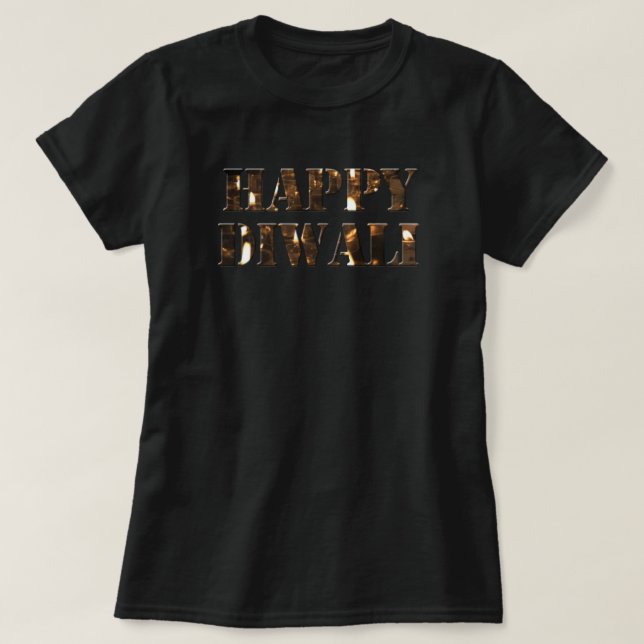 Candlelight Typography Happy Diwali T-Shirt (Design Front)