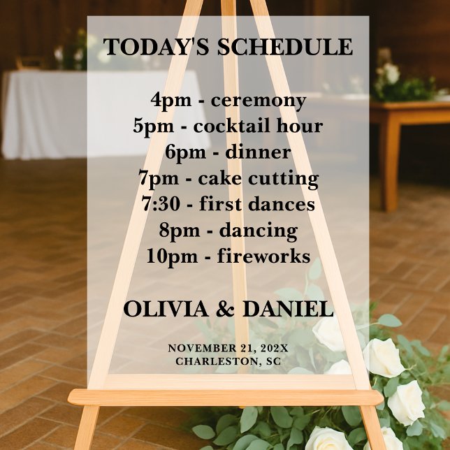 Candlelight Winter Wedding Timeline Frosted Acrylic Sign (Creator Uploaded)