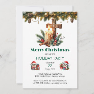 Candlelit Cross with Cinnamon and Berry Christmas Invitation